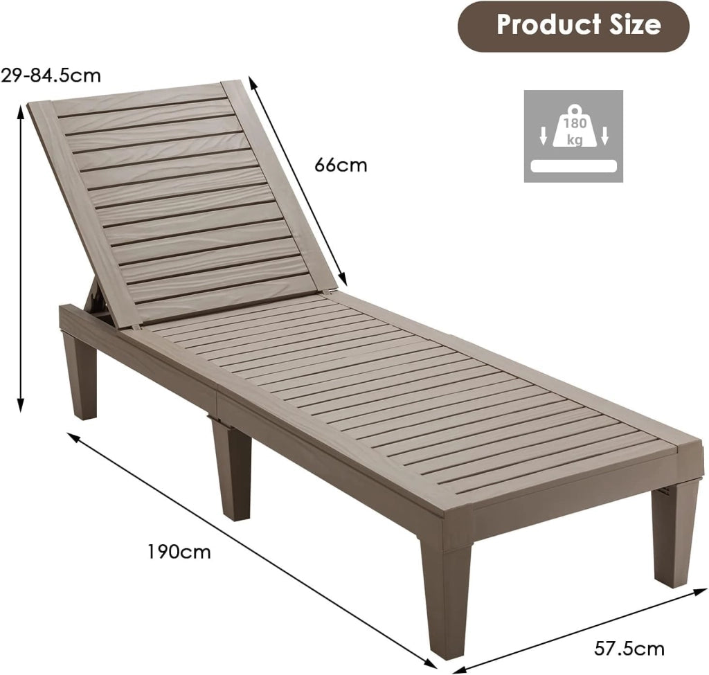 Sdraio da Giardino con Schienale Regolabile in 5 Posizioni, Sdraio Rilassante per Spiaggia, Terrazza e Piscina, 190 x 57,5 x 29 cm, 2 Colori Disponibili