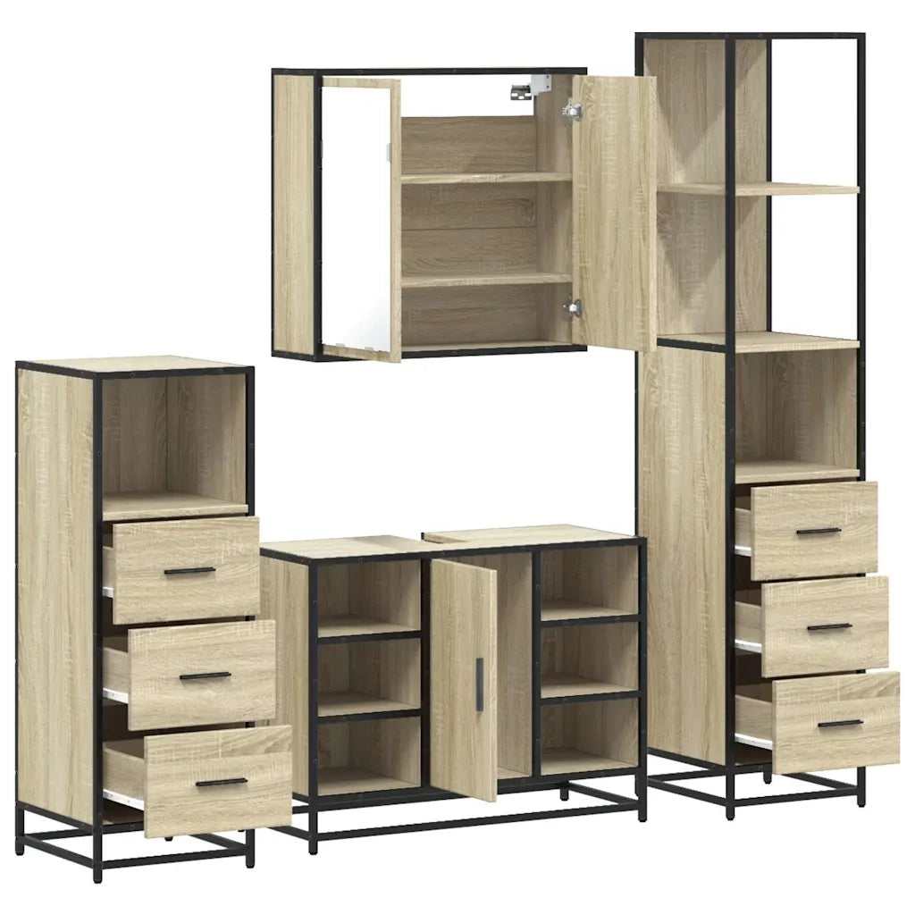 Set Mobili da Bagno 4 pz Rovere Sonoma in Legno Multistrato 3301271