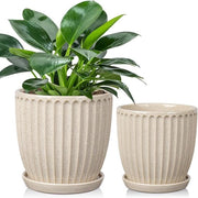Set di 2 vasi per piante in ceramica 13 cm 15 cm beige con fori di drenaggio e piatti decorativi vasi a strisce per piante contenitori moderni per succulente cactus