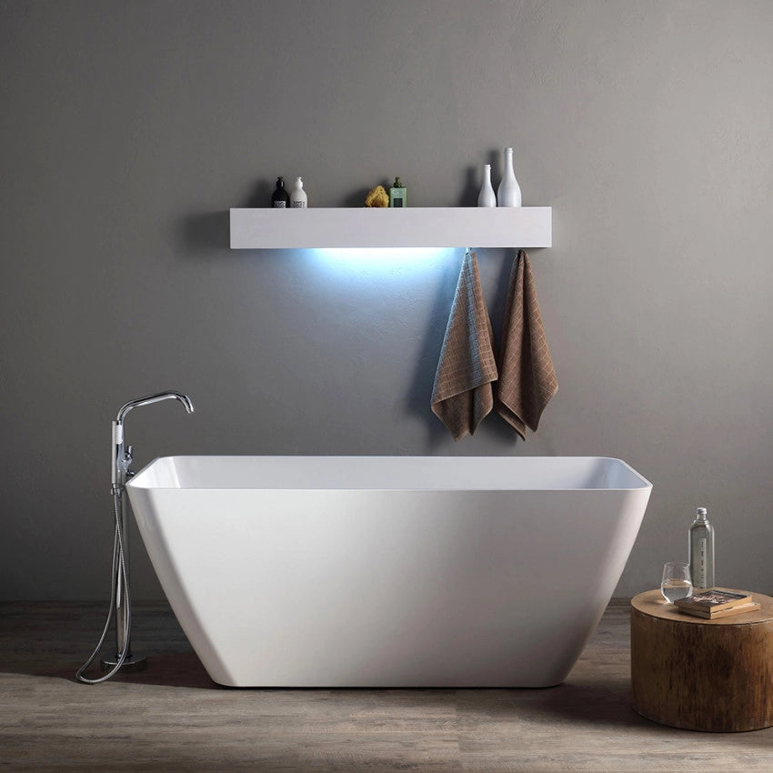 Vasca da bagno moderna freestandig in marmo resina squadrata bianca 159cm Badok Sliva