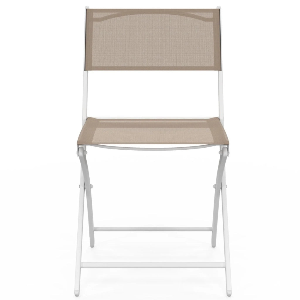 IDMarket - Set di 6 sedie da giardino pieghevoli BASTIA in metallo e textilene, bianco e beige