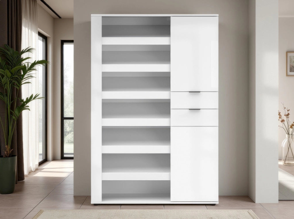 Mobile Portascarpe Rotondo, Scarpiera 8 Ripiani Made in Italy, 120x35x178h cm Bianco Lucido