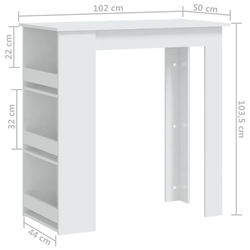 Tavolino da Bar con Mensole-Tavolino da soggiorno-Tavolo Bianco 102x50x103,5 cm Truciolato