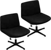 Set di 2 cuscini per seggiolino per sedia senza braccioli, in tessuto stretch, nero, con cuscini per capo rotativi con gambe incrociate.