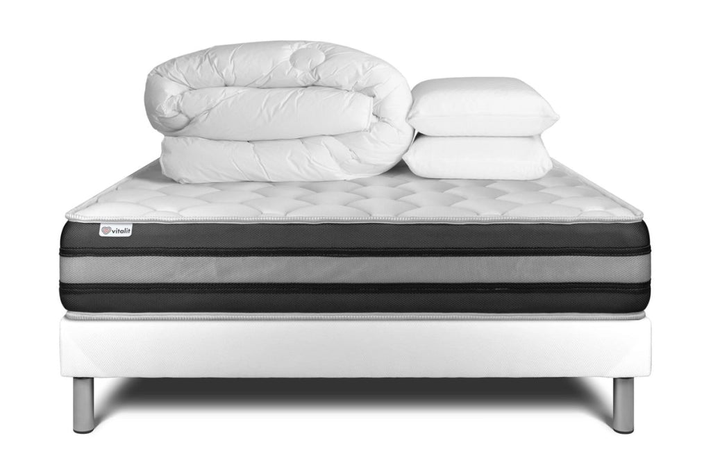 Pacchetto letto completo - Materasso 160x200cm + Box spring con doghe (in kit) + 2 cuscini + Piumino - Vitalspring Zen