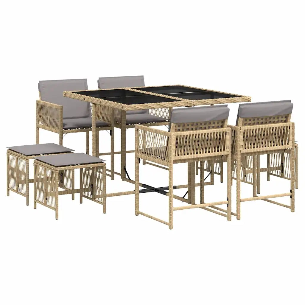 Set Pranzo da Giardino 9 pz con Cuscini Beige Misto Polyrattan 3211500
