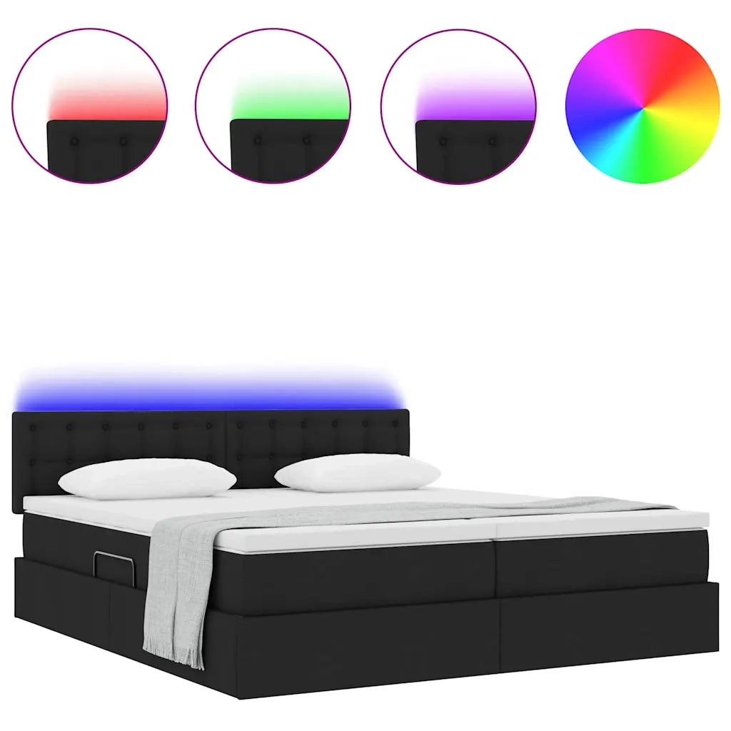 Letto con luci a strisce a LED Nero 200 x 200 cm Tessuto