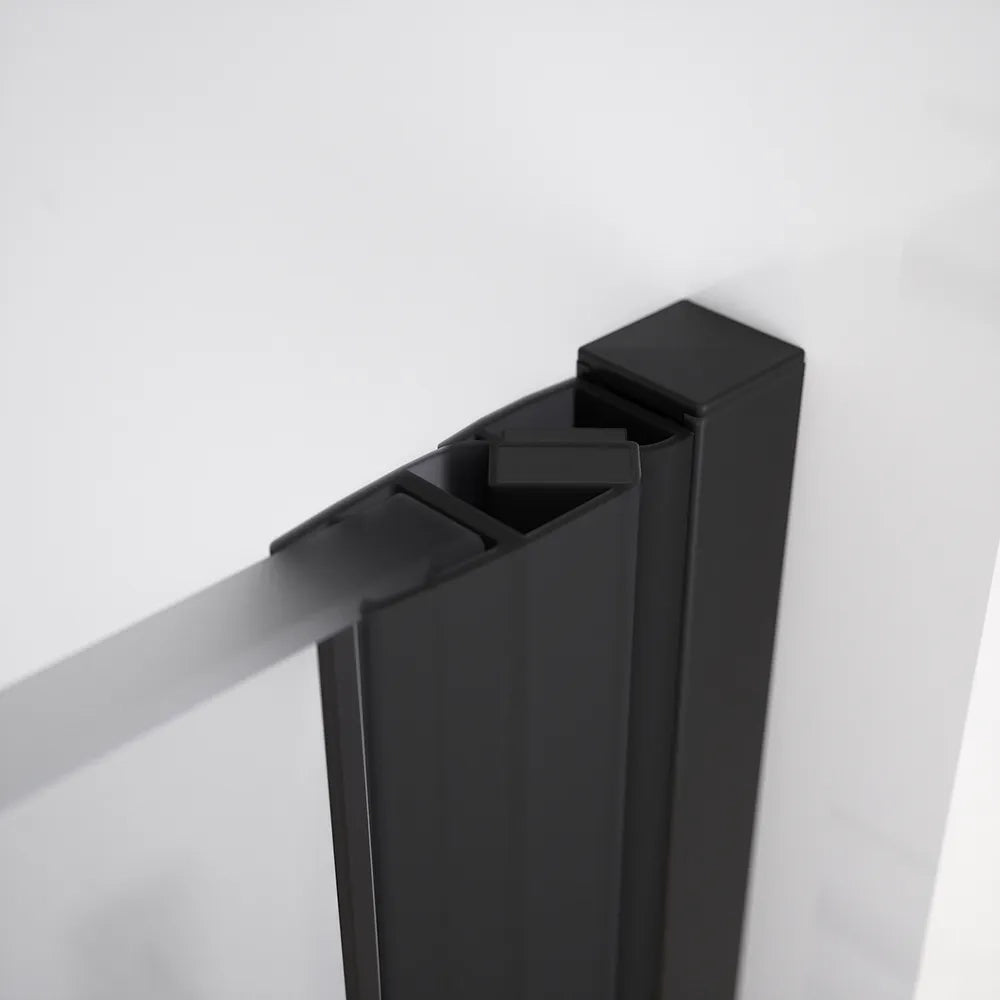 Porta doccia 100cm apertura a battente lato sinistro con cerniere, profili nero opaco e vetro da 8mm trasparente h195 | Fiji