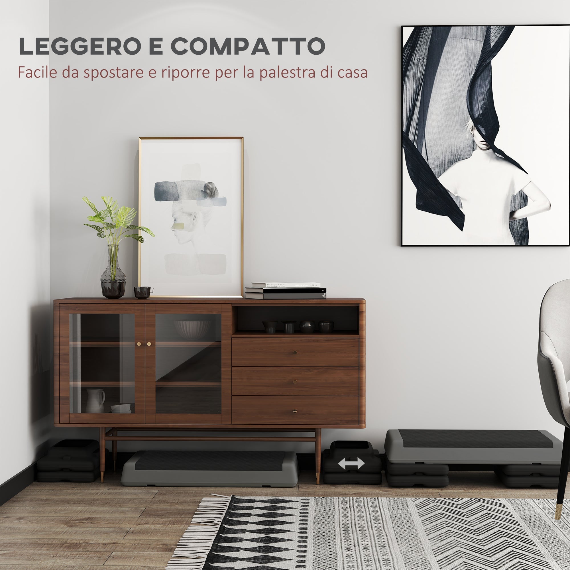 Stepper Fitness Altezza Regolabile Antiscivolo Capacità 250 kg Grigio