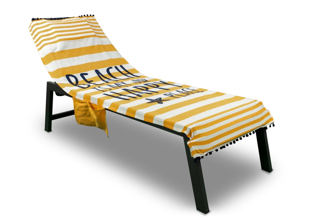Telo Mare Lettino Spiaggia Piscina Con Cuscino E Tasche Happy Place Arancio