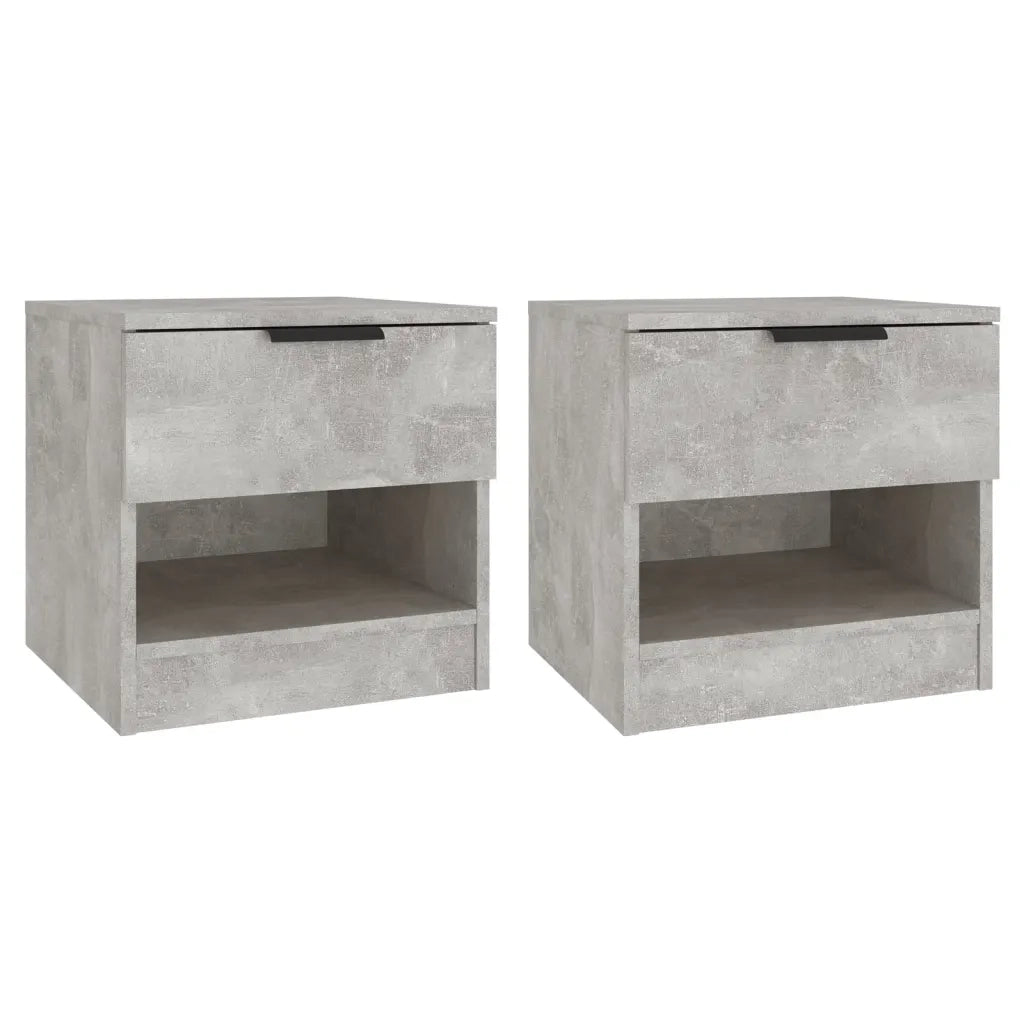 Set di 2 Comodini | Armadio da Notte | Mobiletto da notte Grigio Cemento in Legno Multistrato