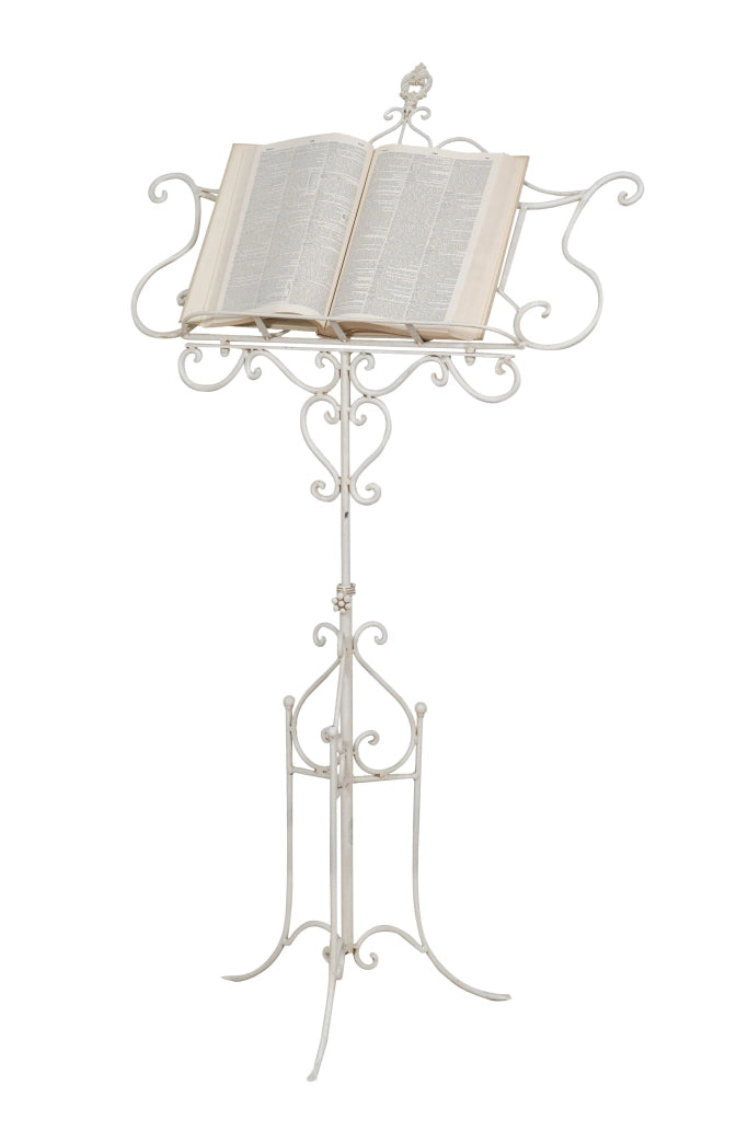 Biscottini Leggio da terra in ferro battuto pieno finitura bianca anticata L85xPR46xH140 cm