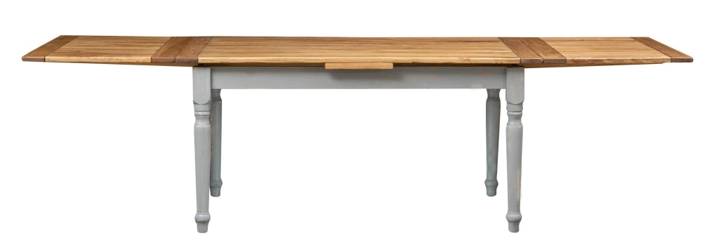 Biscottini Tavolo allungabile in legno massello di tiglio struttura grigio anticato piano finitura naturale. Made in Italy