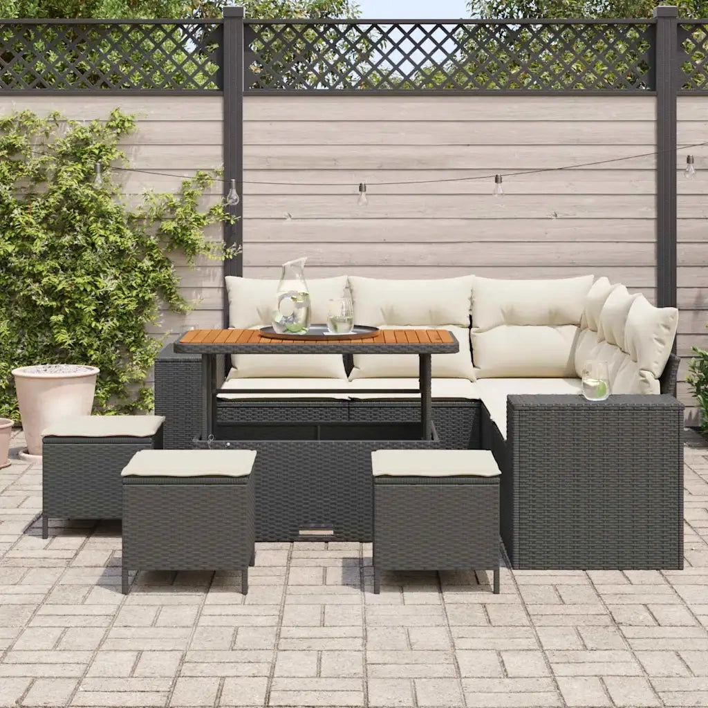 Set Divano da Giardino con cuscino 9 pcs Nero polyrattan