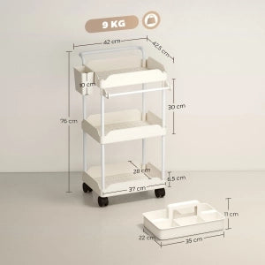 CARRELLO PORTAOGGETTI con 3 cesti 42 x 42,5 x 76 cm metallo bianco