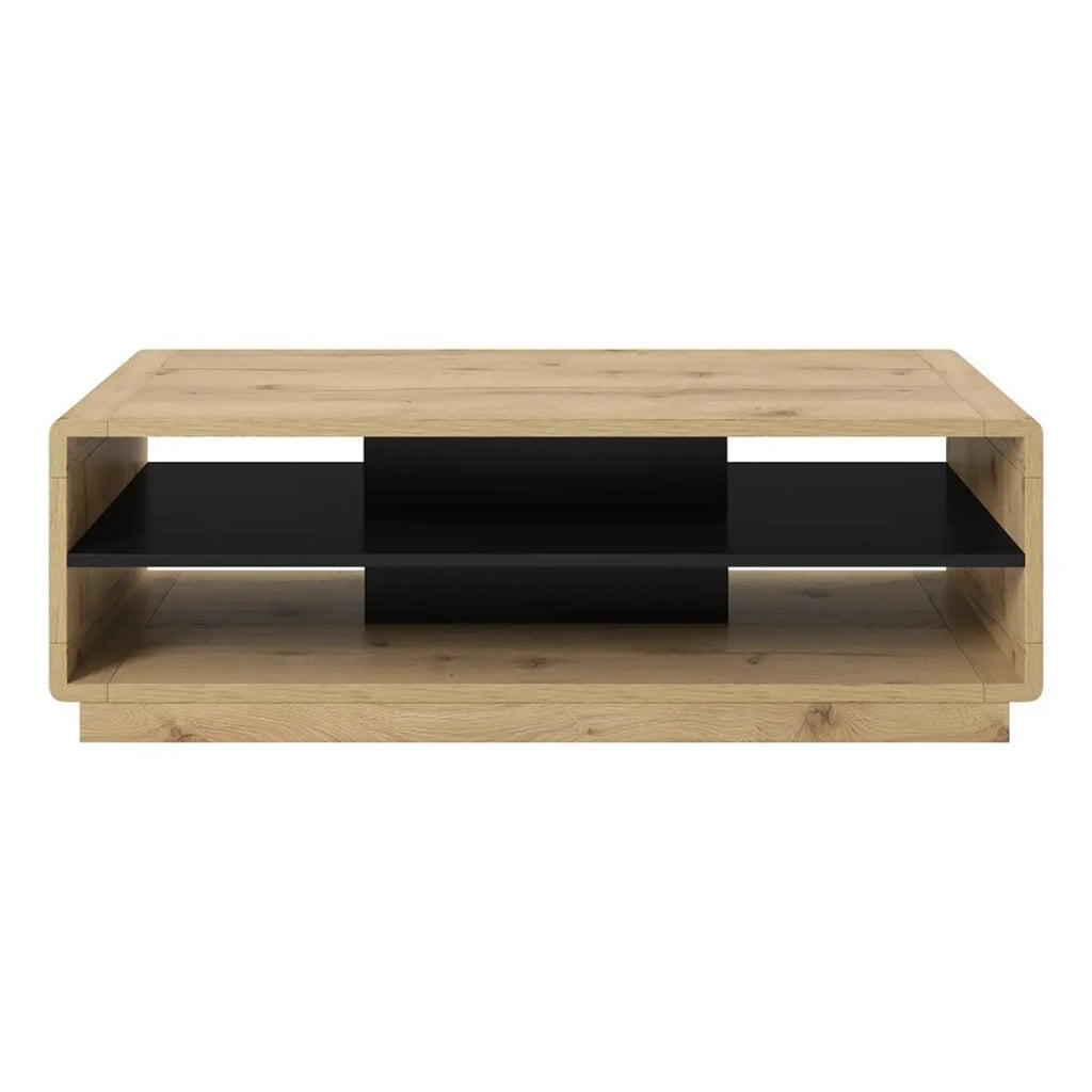 Tavolino VILLA – Rettangolare 120x60 cm – Rovere e nero – Con nicchie di stoccaggio
