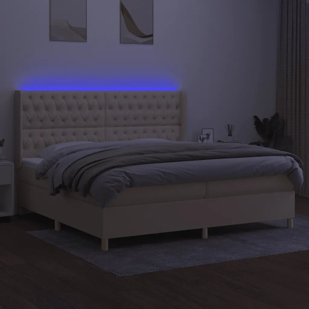 Letto a Molle Materasso e LED bianco 200x200cm in Tessuto 3139146