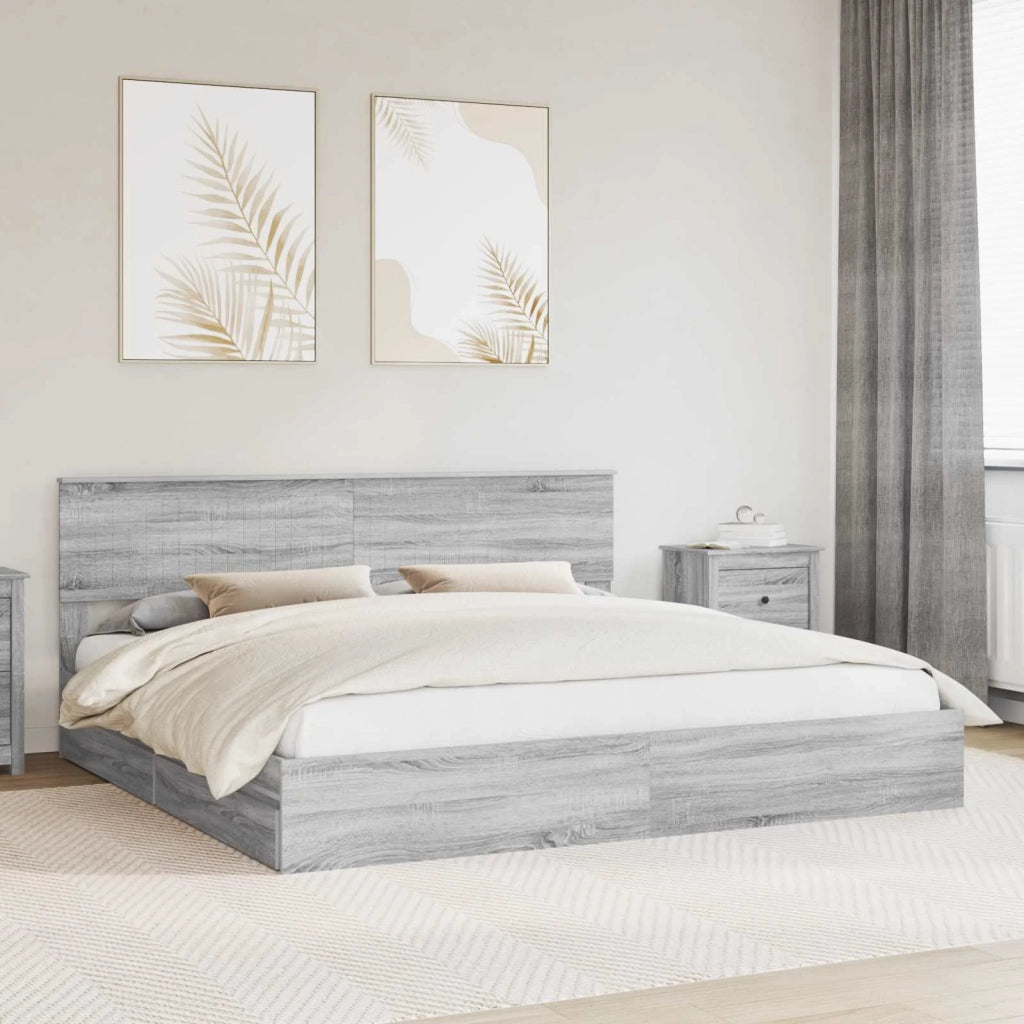 Letto con Contenitore con testiera Grigio Sonoma 200 x 200 cm 3410768