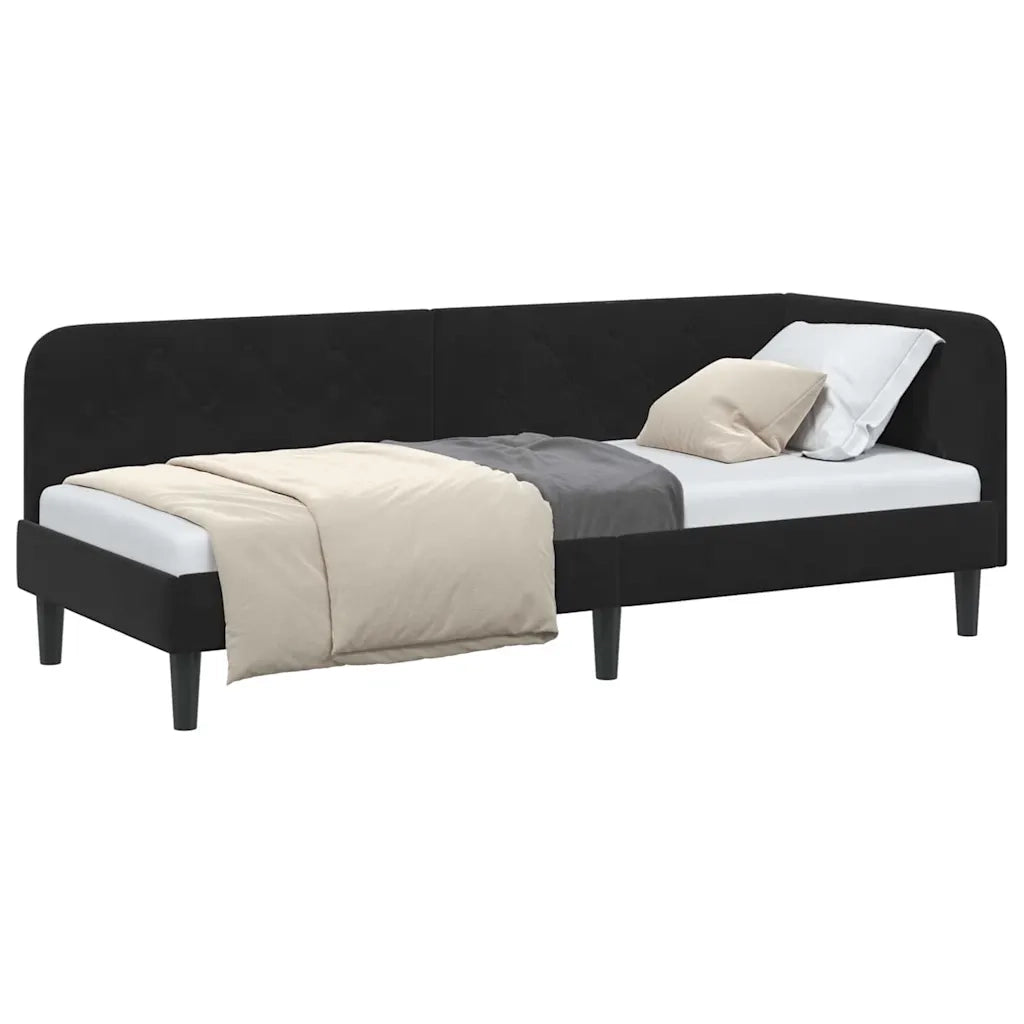 Letto singolo | Letto per adulti | Cornice del letto ad angolo Nero 80 x 200 cm Velluto