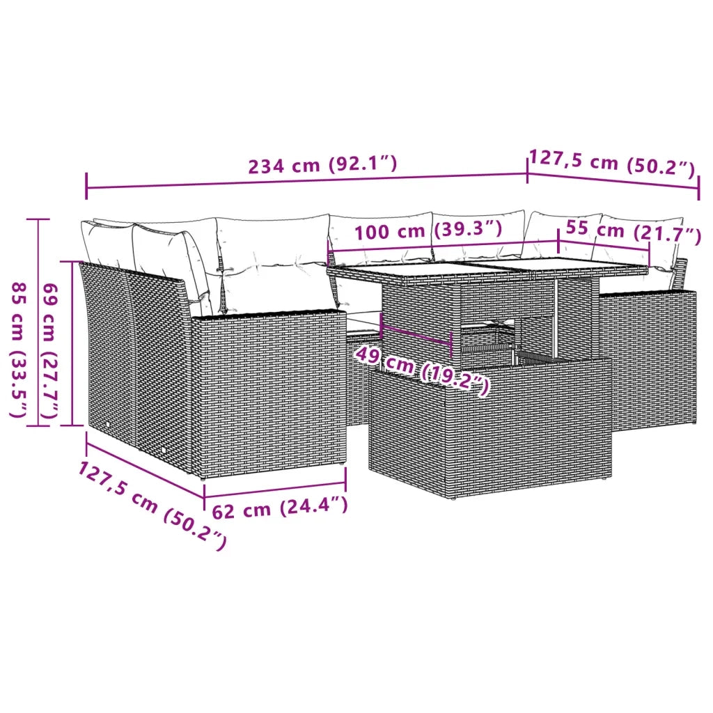 Set Divani da Giardino 7 pz con Cuscini Grigio in Polyrattan
