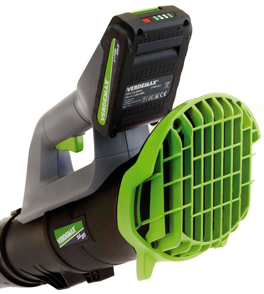 Soffiatore Assiale a Batteria 20V Verdemax SA20-N Regolatore del Flusso Aria Nero e Verde Senza Batteria