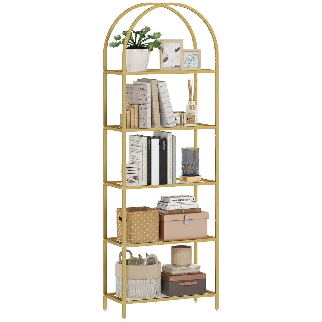 Libreria 5 Livelli in Vetro ¨C Zephmum ¨C 60x30x175 cm Dorato