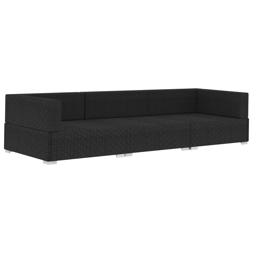 Set Divani da Giardino 3 pz con Cuscini in Polyrattan Nero 47267