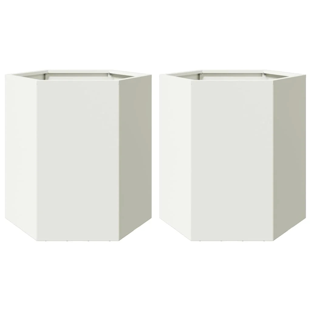 Fioriera aiuola rialzata fioriera aiuola giardino terrazza set da 2 esagonale 46 x 40 x 45 cm acciaio bianco 02_0039073
