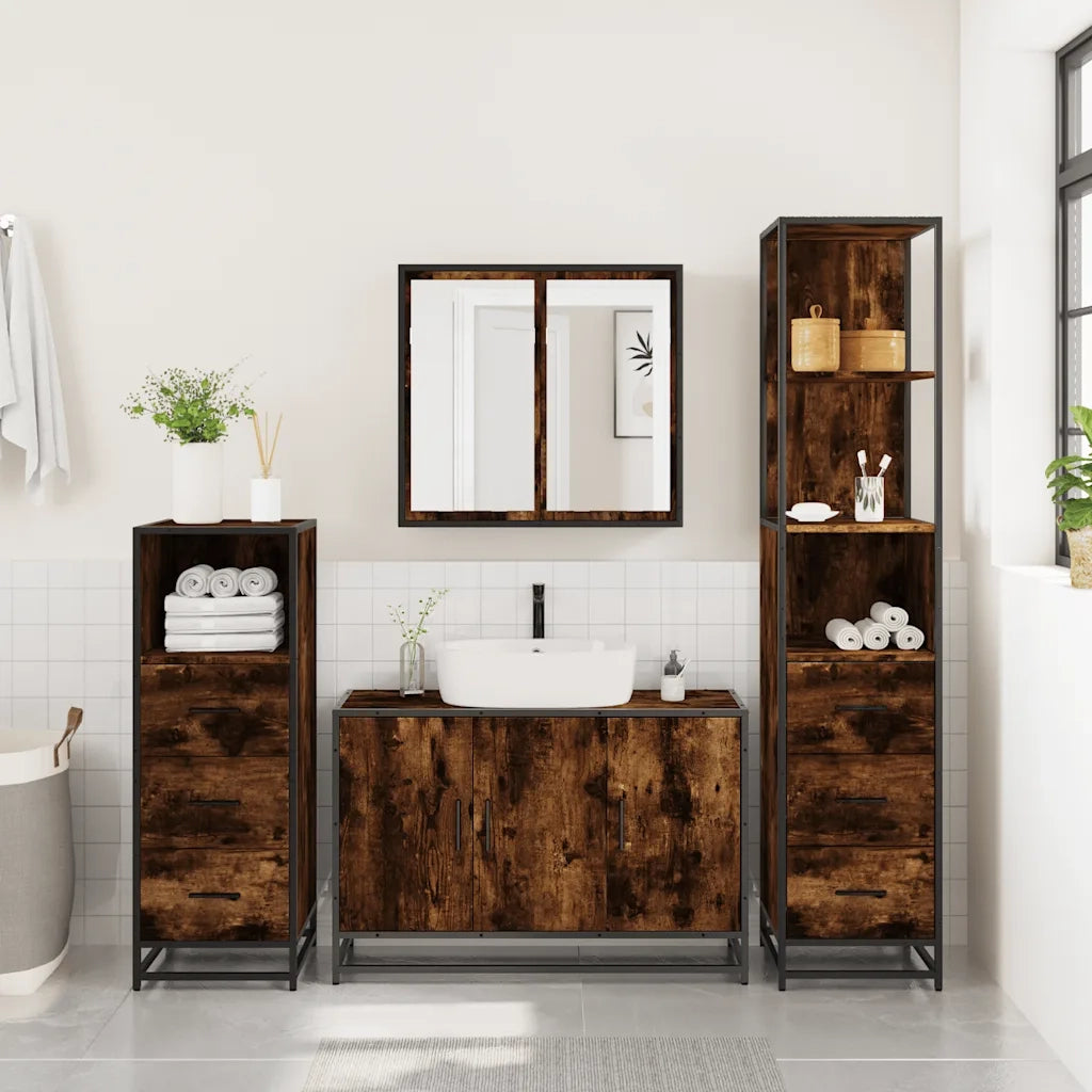 Set Mobili da Bagno 4 pz Rovere Fumo in Legno Multistrato 3301252