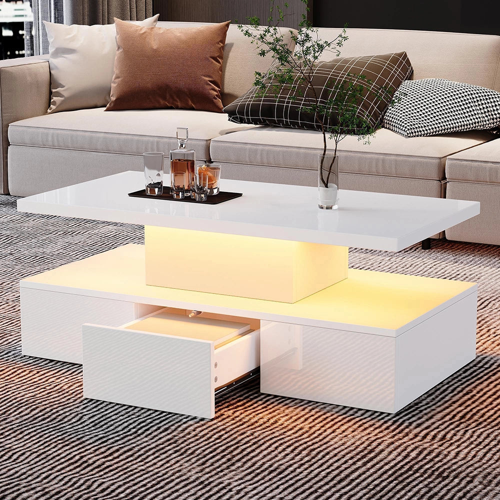 Tavolino LED - Xylo - 100x50cm 16 colori 1 cassetto bianco