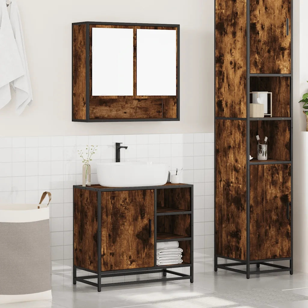 Set Mobili da Bagno 2 pz Rovere Fumo in Legno Multistrato 3300937