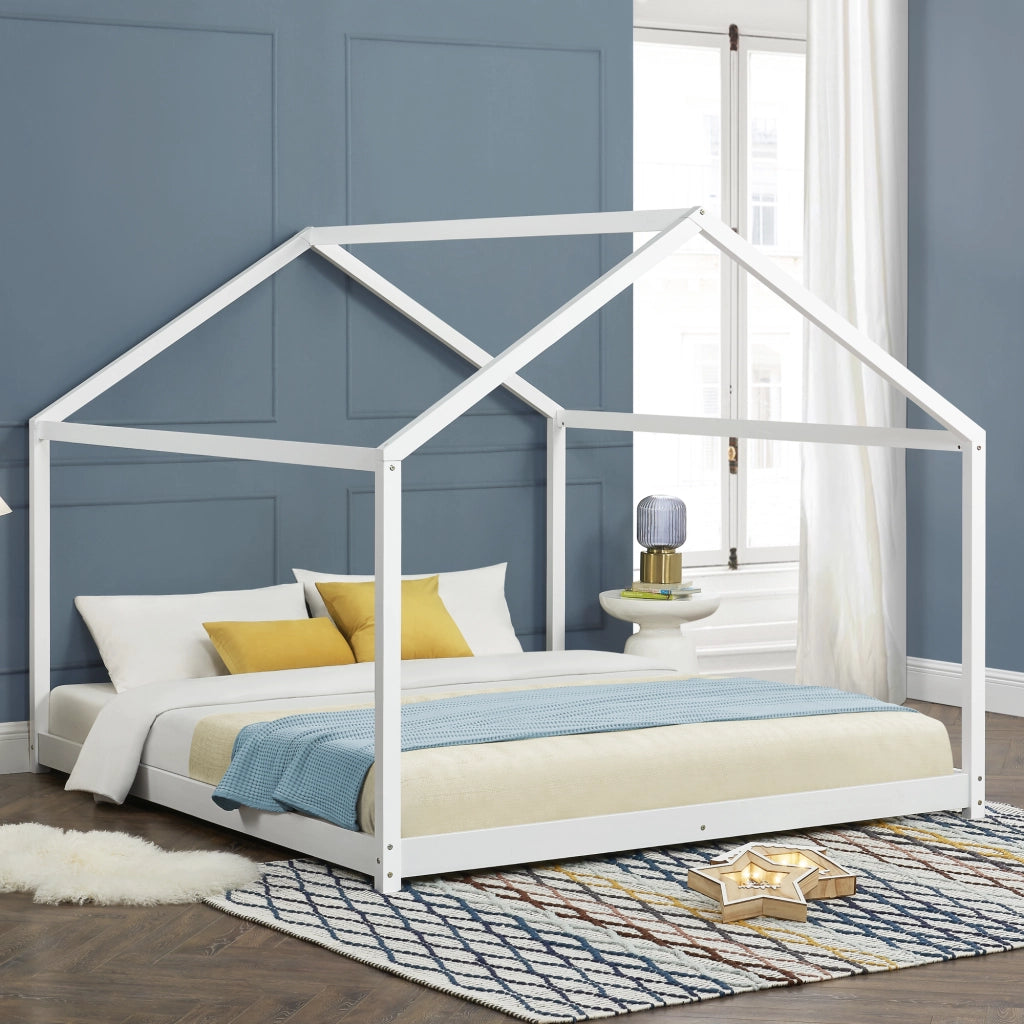 Letto per Cameretta 'Cerro' a Forma di Casetta 180 x 200 cm Legno di Pino Bianco [en.casa]