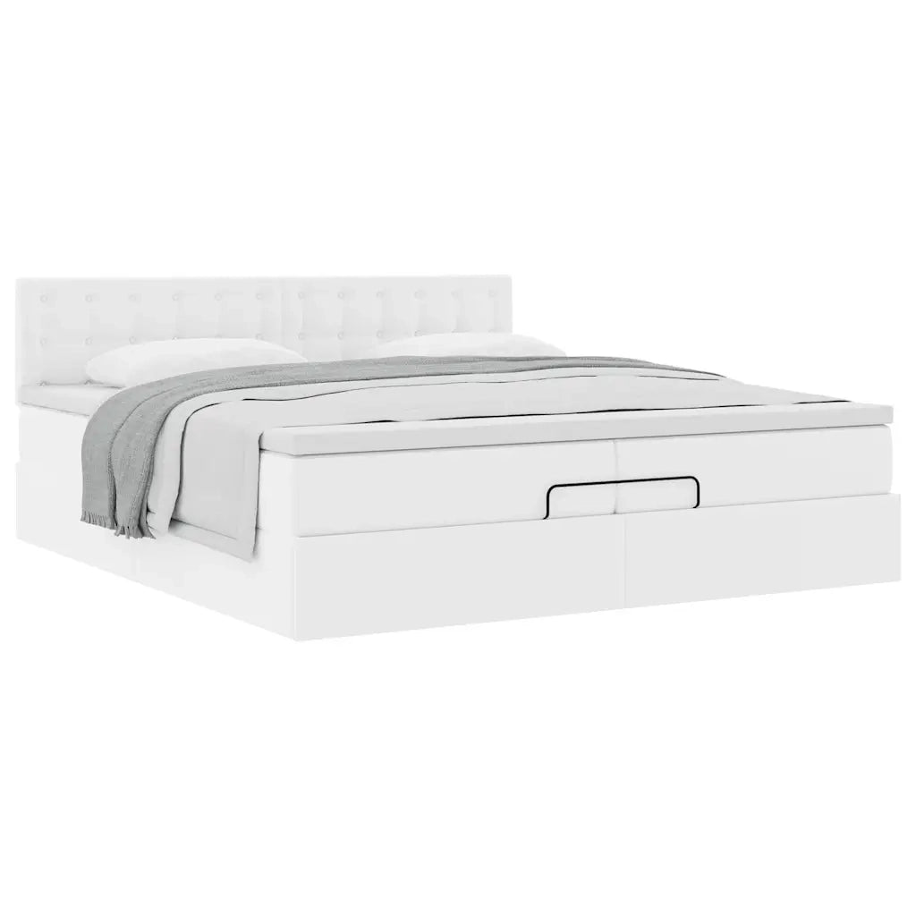 vidaXL Struttura Letto Pouf con Materassi Bianco 200x200 cm Similpelle