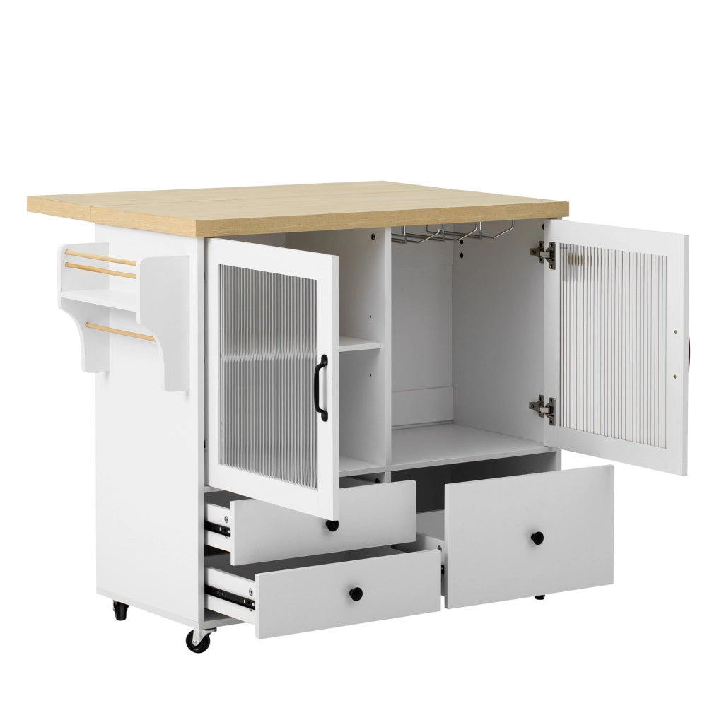 Isola cucina mobile 100x42-70x91,5 cm bianca e naturale con contenitore