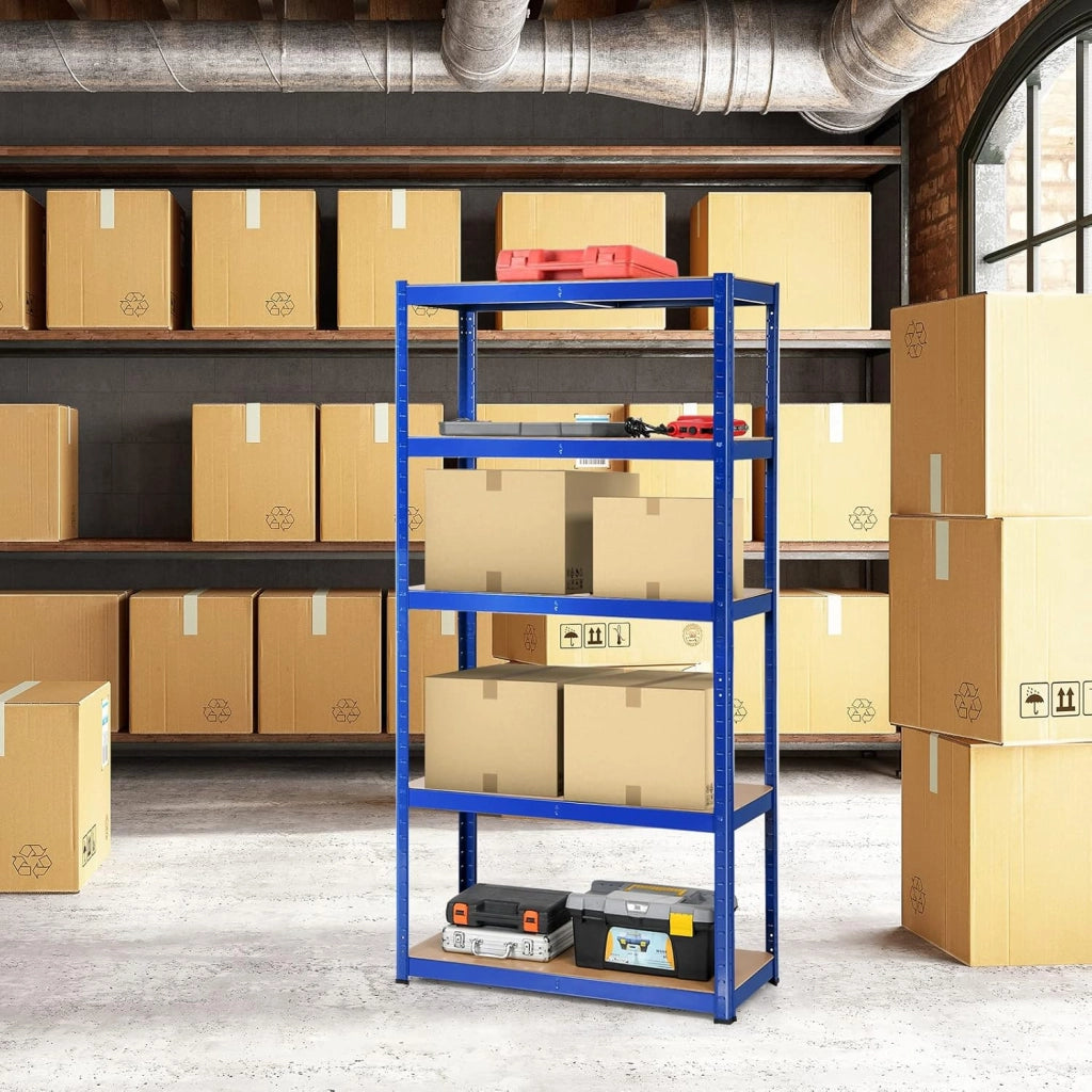 Scaffale portaoggetti a 5 livelli, 90 x 40 x 180 cm, ogni strato carico fino a 175 kg, scaffale pesante in metallo per magazzino, dispensa, garage (blu)