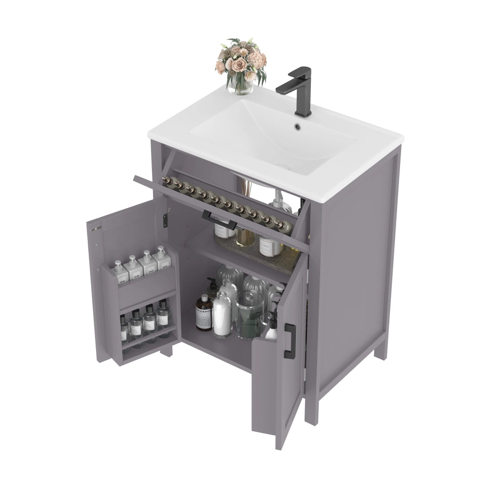 Mobile sottolavabo con lavabo in ceramica, 2 ante, 1 cassetto e ripiano regolabile, per bagno, grigio, 60 × 46 × 84,8 cm