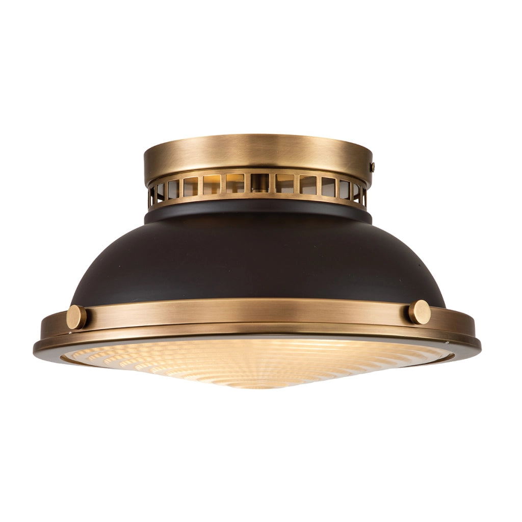 Plafoniera vintage rotonda 32,4cm 2xE27 bronzo Amelia Hinkley