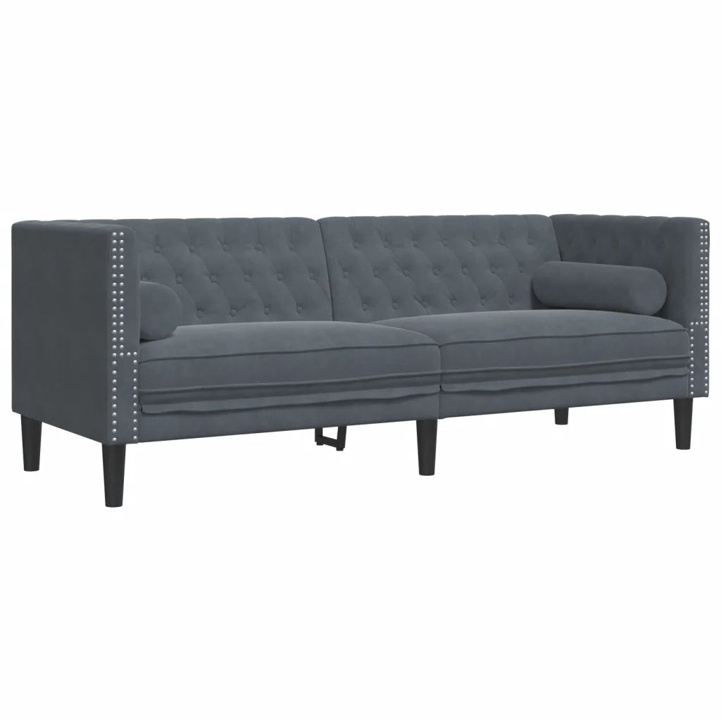 vidaXL Divano Chesterfield con Rinforzi 3 Posti Grigio Scuro Velluto