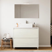 Mobile bagno a terra 80 rovere ghiaccio e top cenere con specchio LED Lisbona