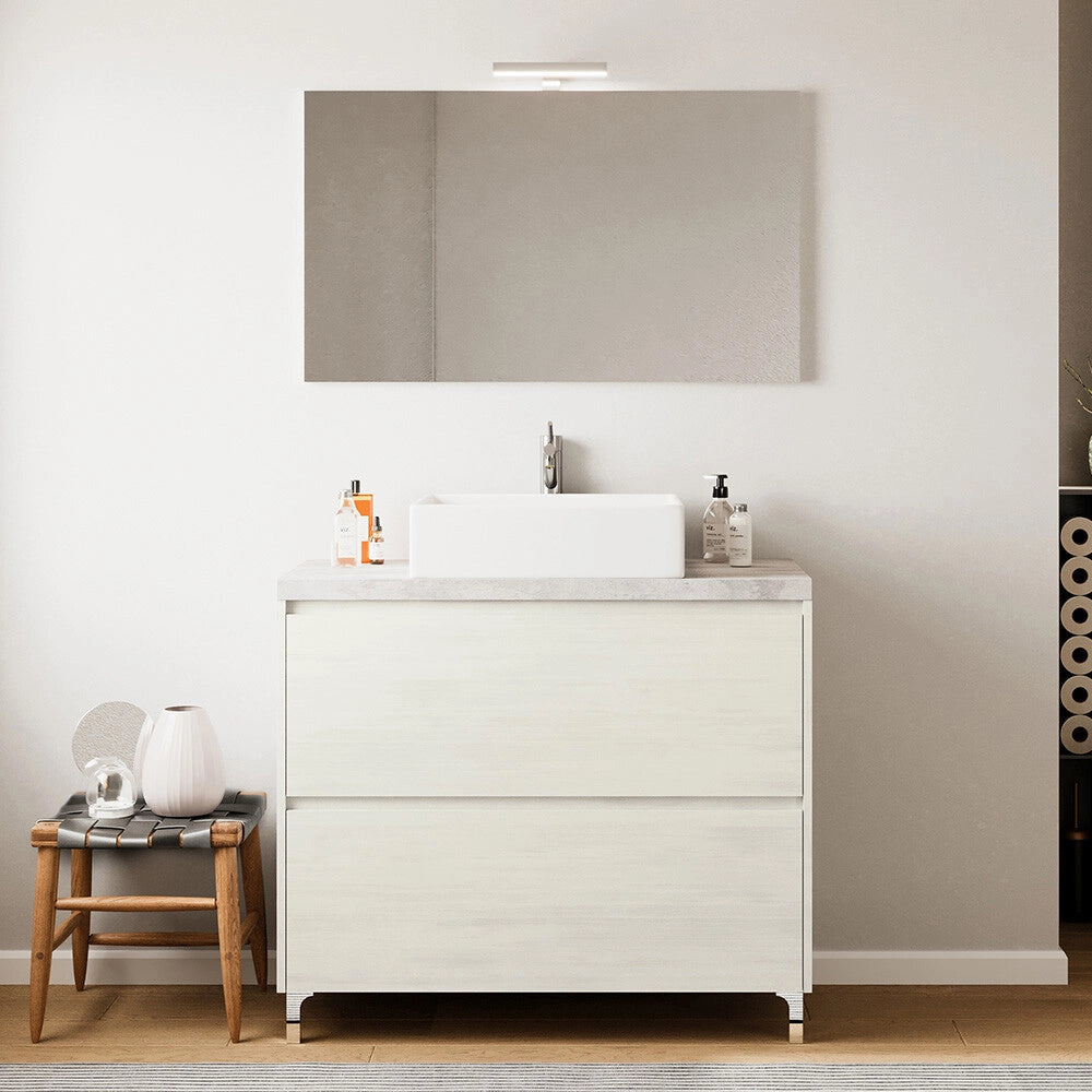 Mobile bagno a terra 80 rovere ghiaccio e top cenere con specchio LED Lisbona