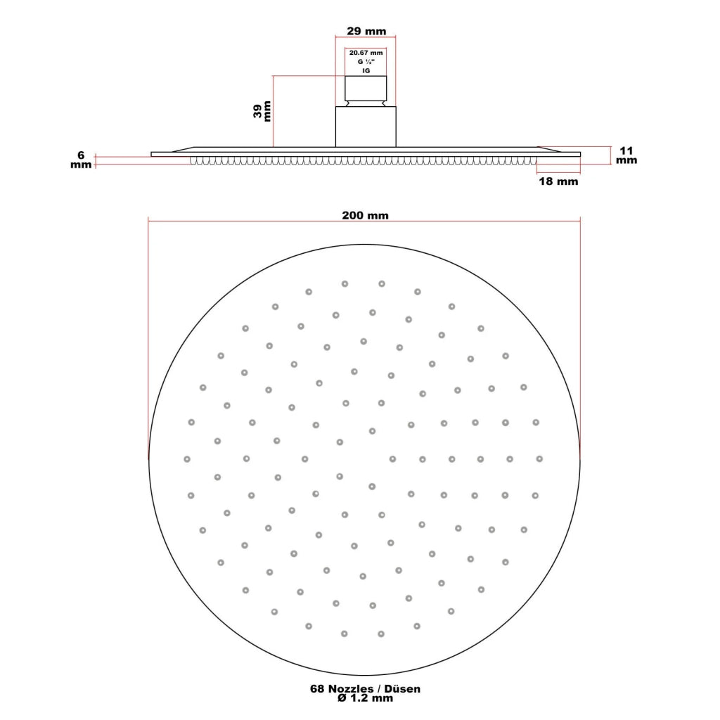 Soffione doccia tondo con getto a pioggia 20 cm in acciaio inox 16_0000628