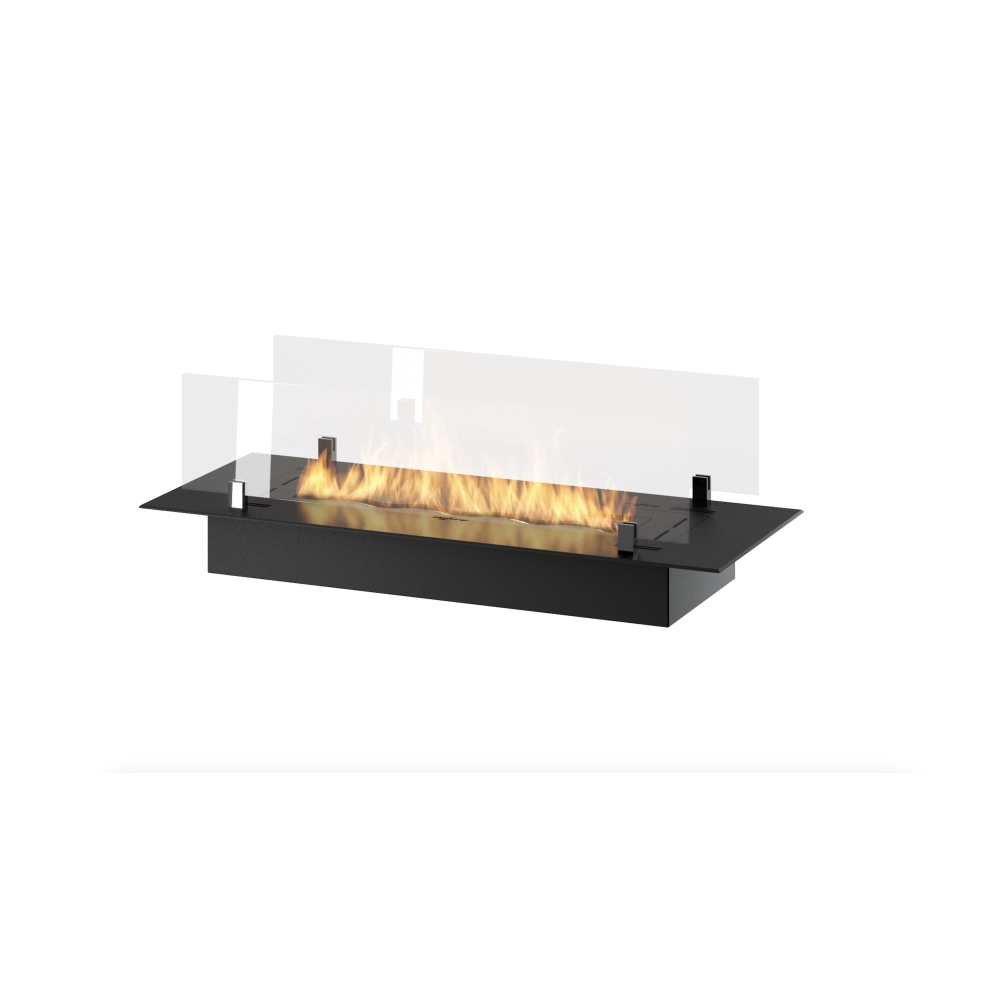 Bruciatore Inserto a Bioetanolo 80cm in Inox nero da incasso o appoggio da 1,2 lt con vetri inclusi