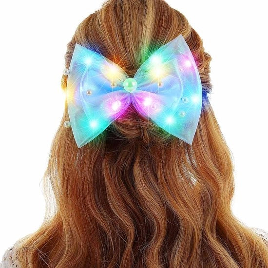 Clip illuminante per capelli con LED, clip per capelli con perle, accessori per capelli per donne (rosa chiaro)