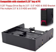 Montaggio Beugel per HDD/SSD da 2,5/3,5 pollici - Compatibile con Bay 5,25 pollici - Realizzato con Materiale Duraturo - Progettato per Multifunzionalità - Incluso Kit di Viti di Montaggio - Bay per Dischi Rigidi