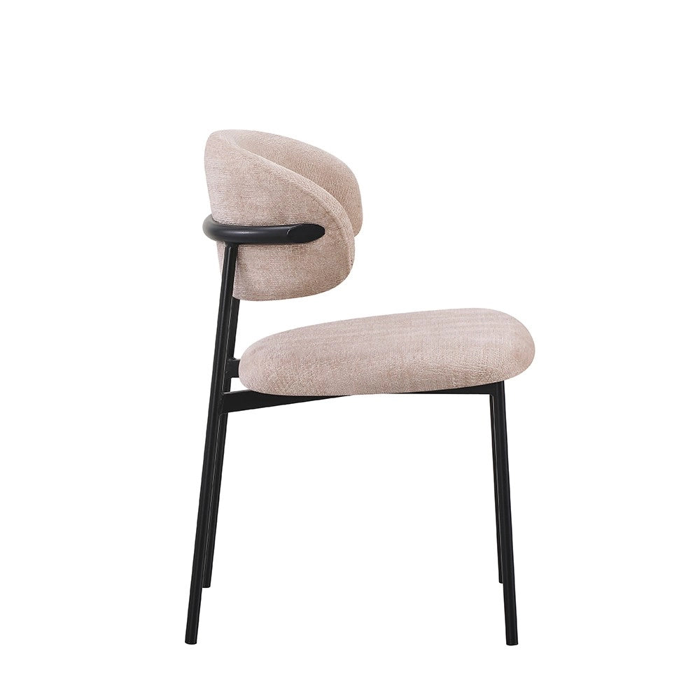 Set 4 Sedia Judit in Tessuto Effetto Teddy beige con Gambe in Metallo Nero