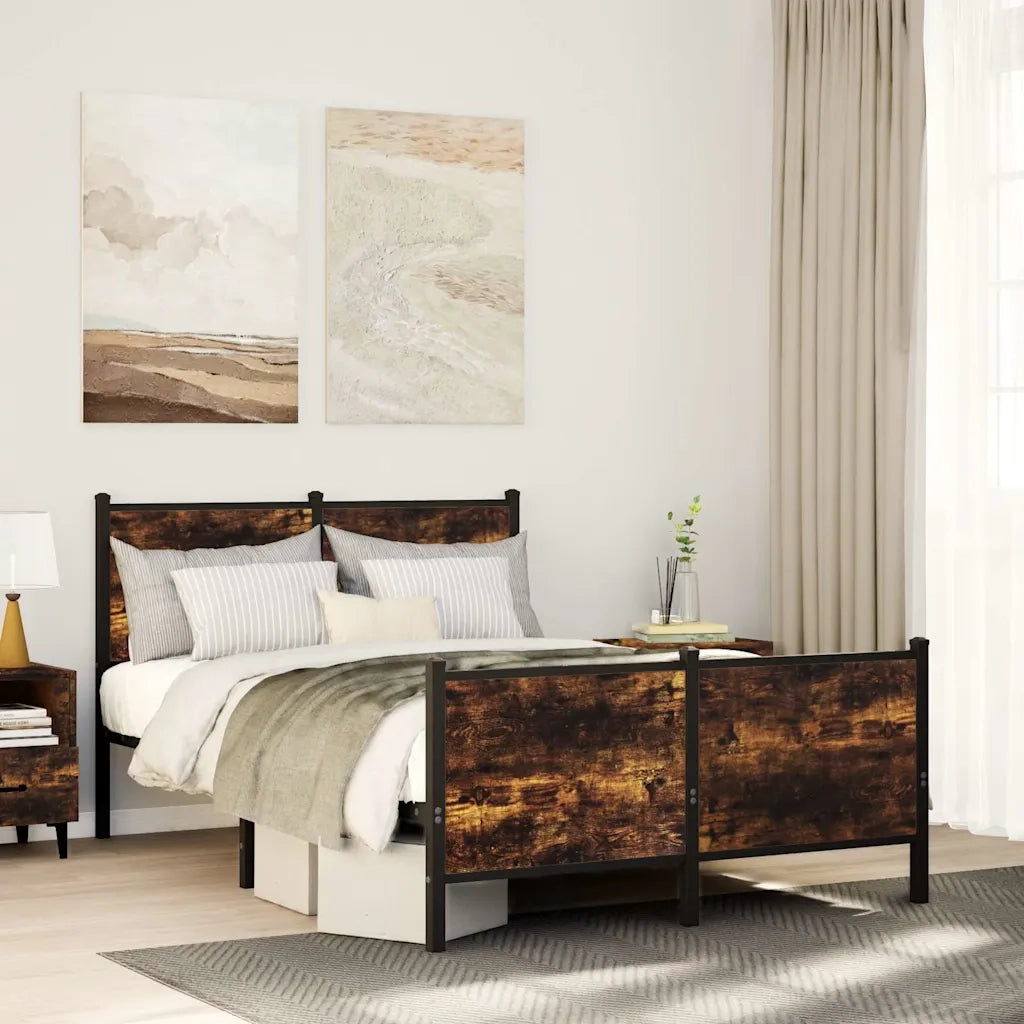 Letto matrimoniale | Letto per adulti | Giroletto senza Materasso in Metallo Rovere Fumo 120x190 cm