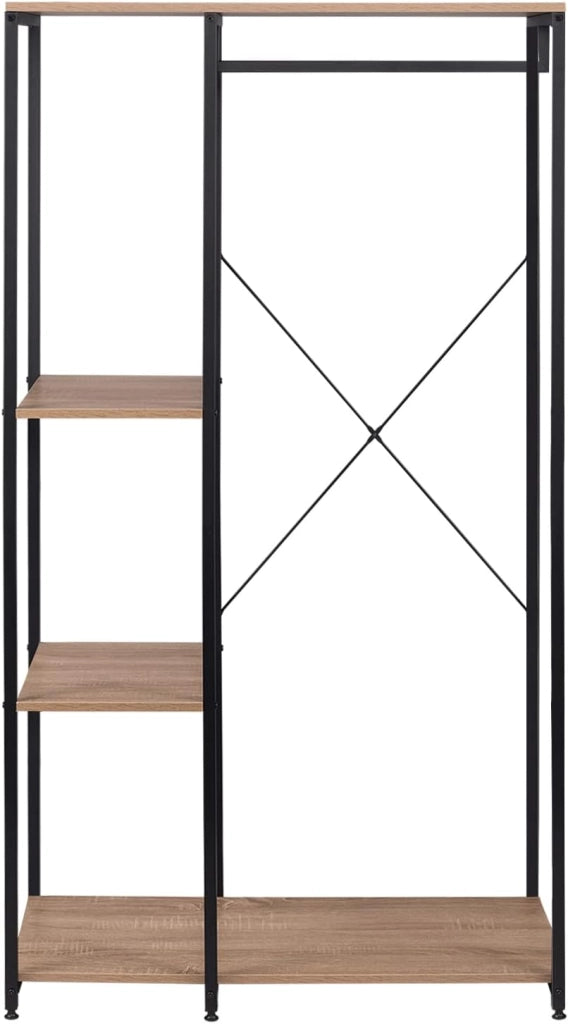Stand Appendiabiti con Ripiani Attaccapanni Guardaroba Scaffale Porta Abiti in Legno Acciaio