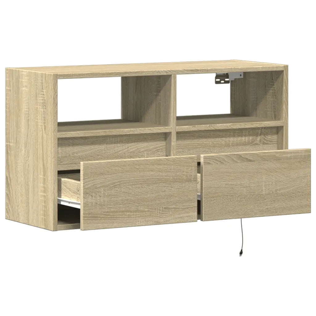 Mobile TV a Parete con Luci LED Rovere Sonoma 80x31x45 cm 852329