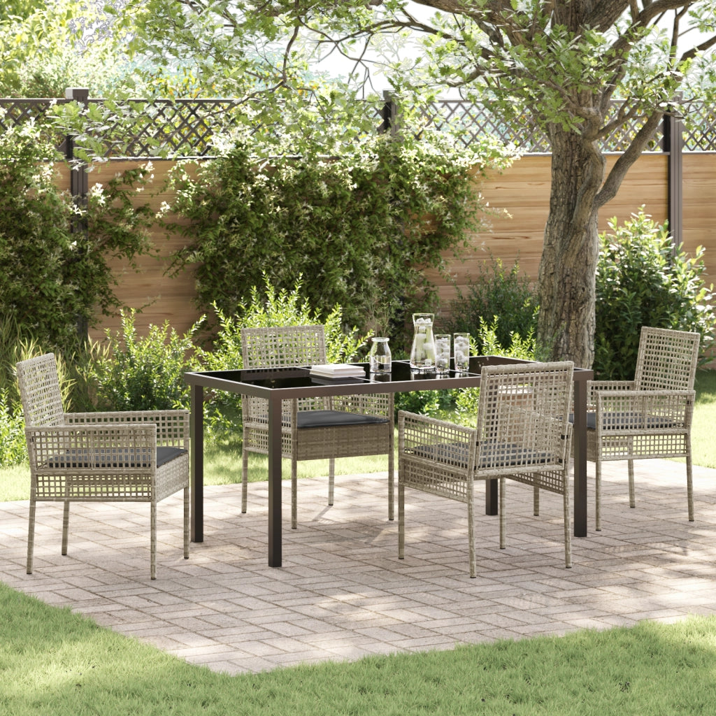 Set da pranzo giardino da 5 pezzi con cuscini grigio chiaro polyrattan