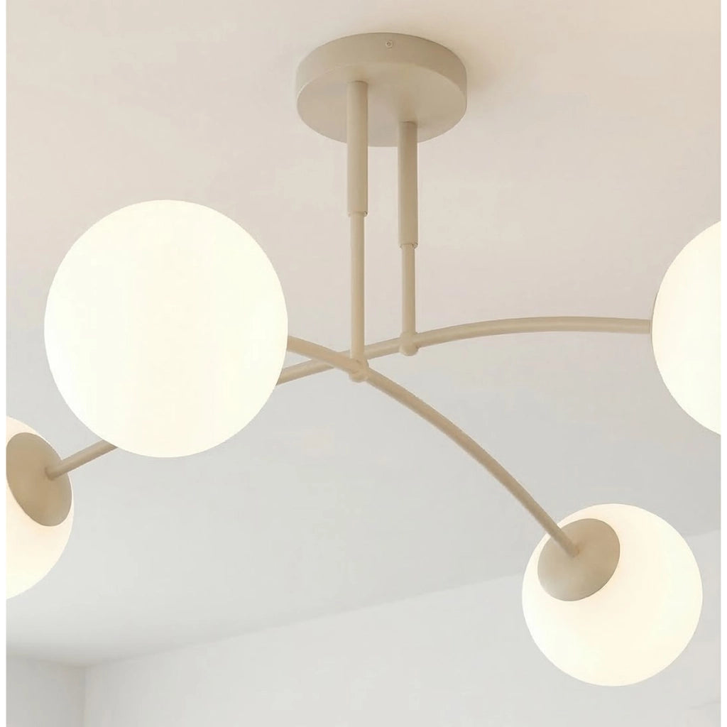 Lampada a sospensione PREGOS in acciaio beige e vetro opalino
